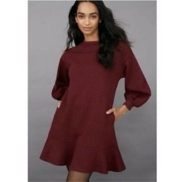 - NWT Anthropologie Red Wine Mare Mare Odila Texture Floral Knit Tunic Dress - Picture 3 of 11